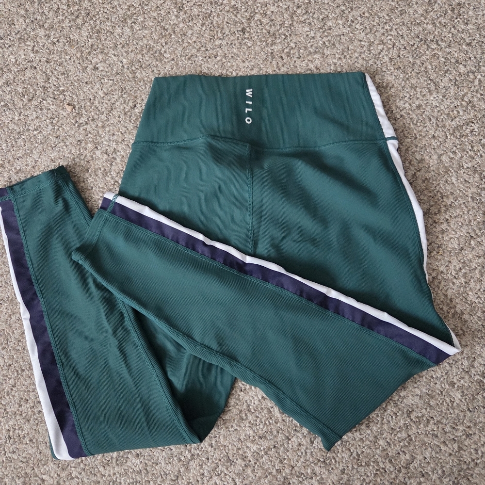 Wilo the Label ‎ Ribbed Leggings Forest Green Leggings Navy/White Stripe